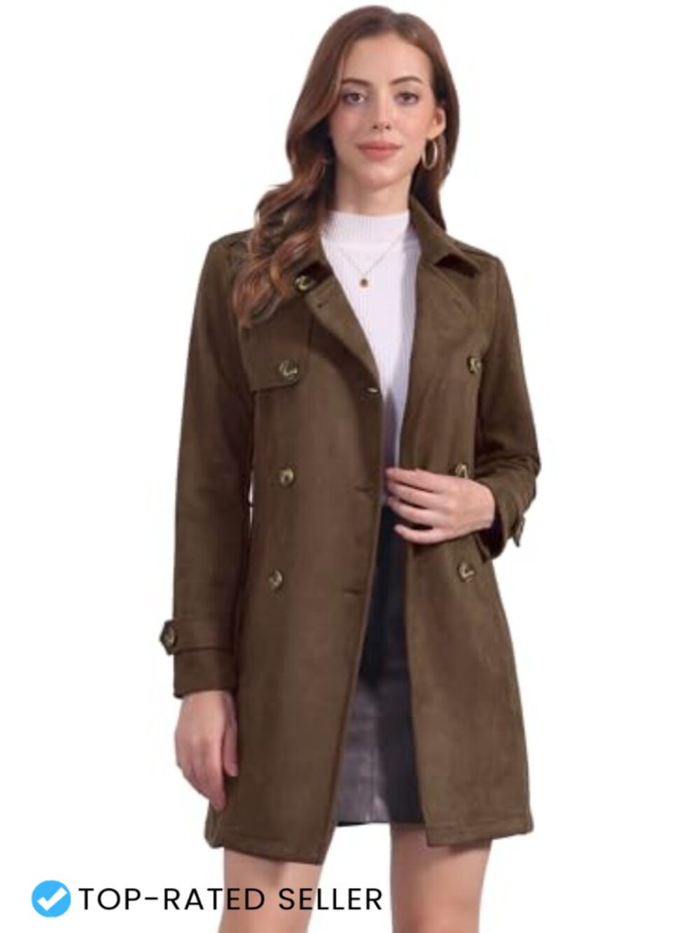 Faux Suede Trench Coat Double Breasted Belted Women's Jacket
